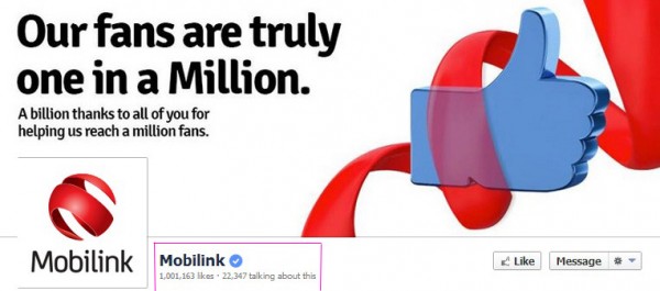 Mobilink 1 million Likes page