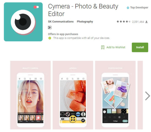 Cymera photography app for android smartphones