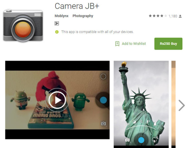 The Camera JB+ mobile app
